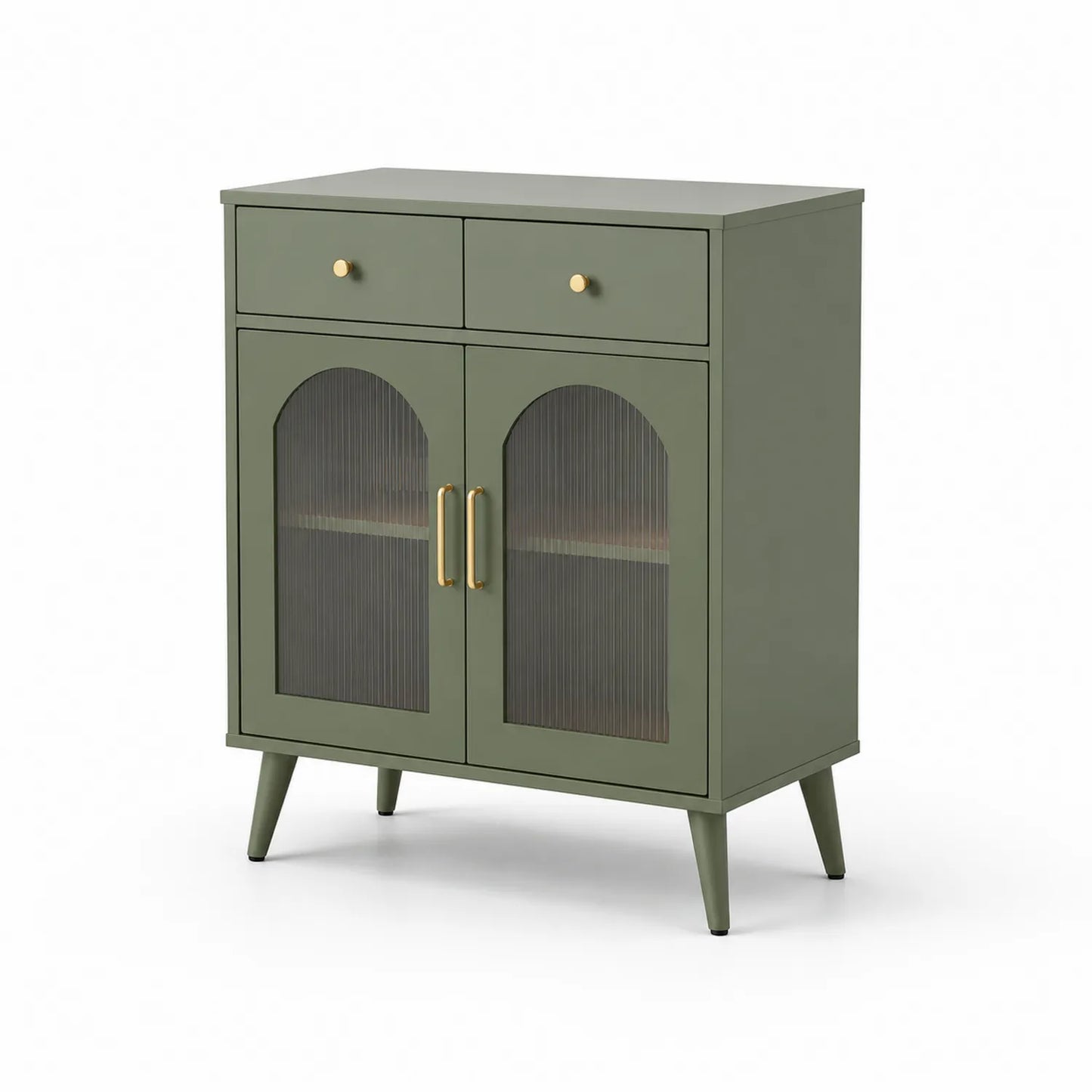 Credenza in legno e vetro temperato verde con 2 cassetti