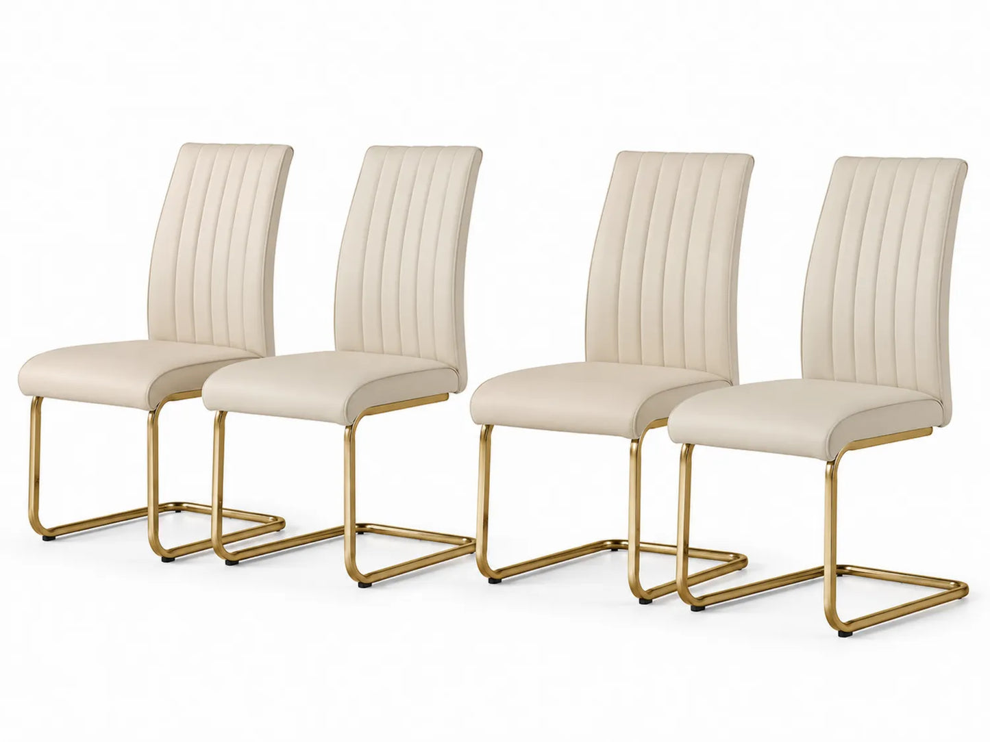 Set 4 Sedie da Pranzo in Similpelle Beige con Struttura Metallo Oro