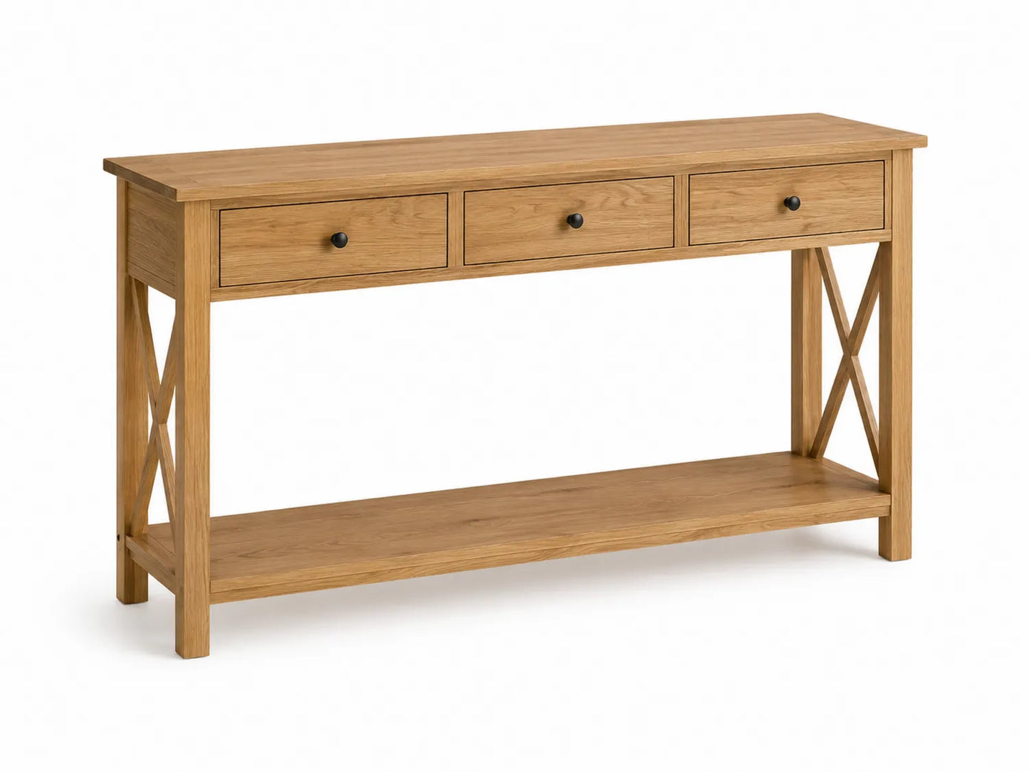 Consolle rettangolare in legno di quercia con cassetti