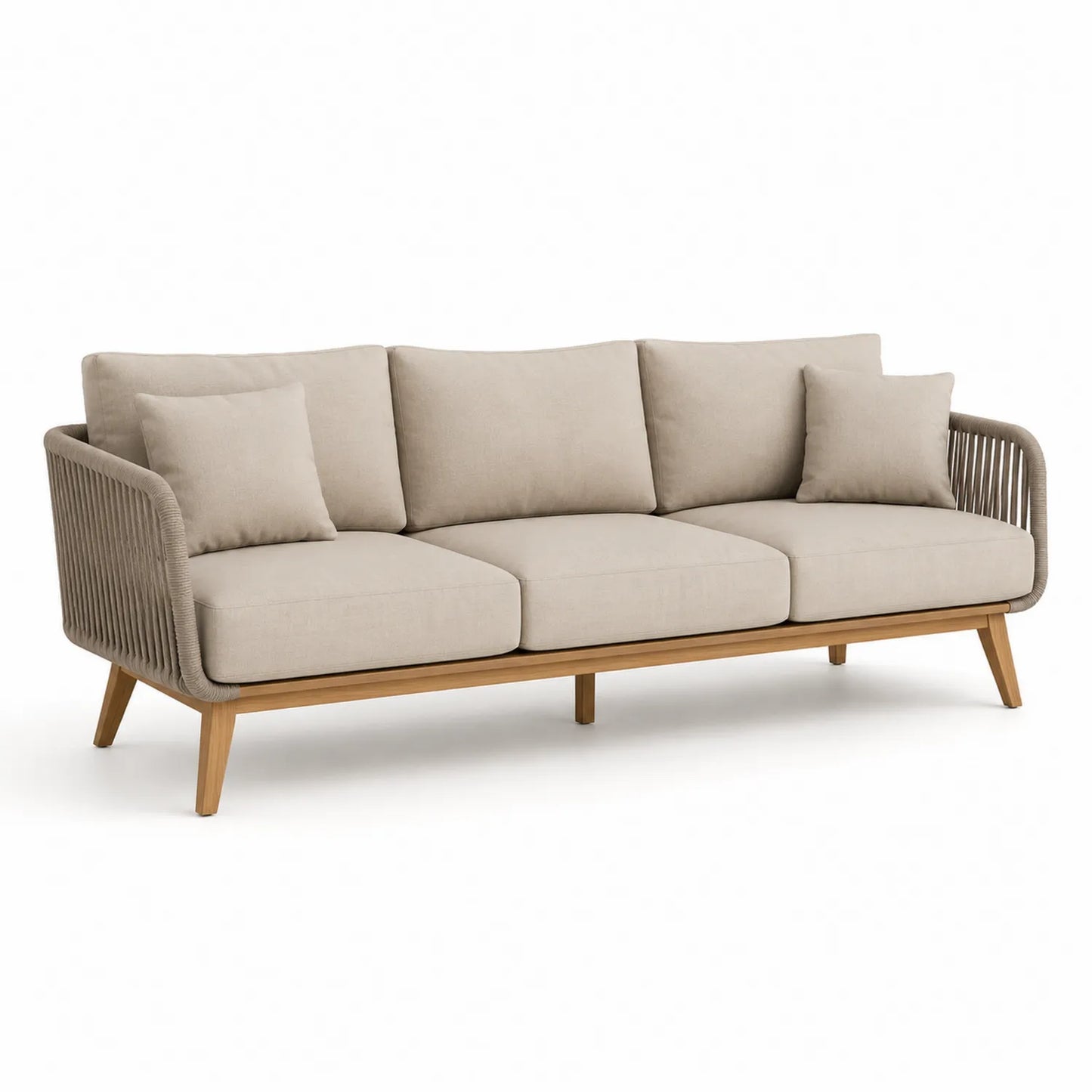 Divano da esterno in legno e corda 3 posti Beige