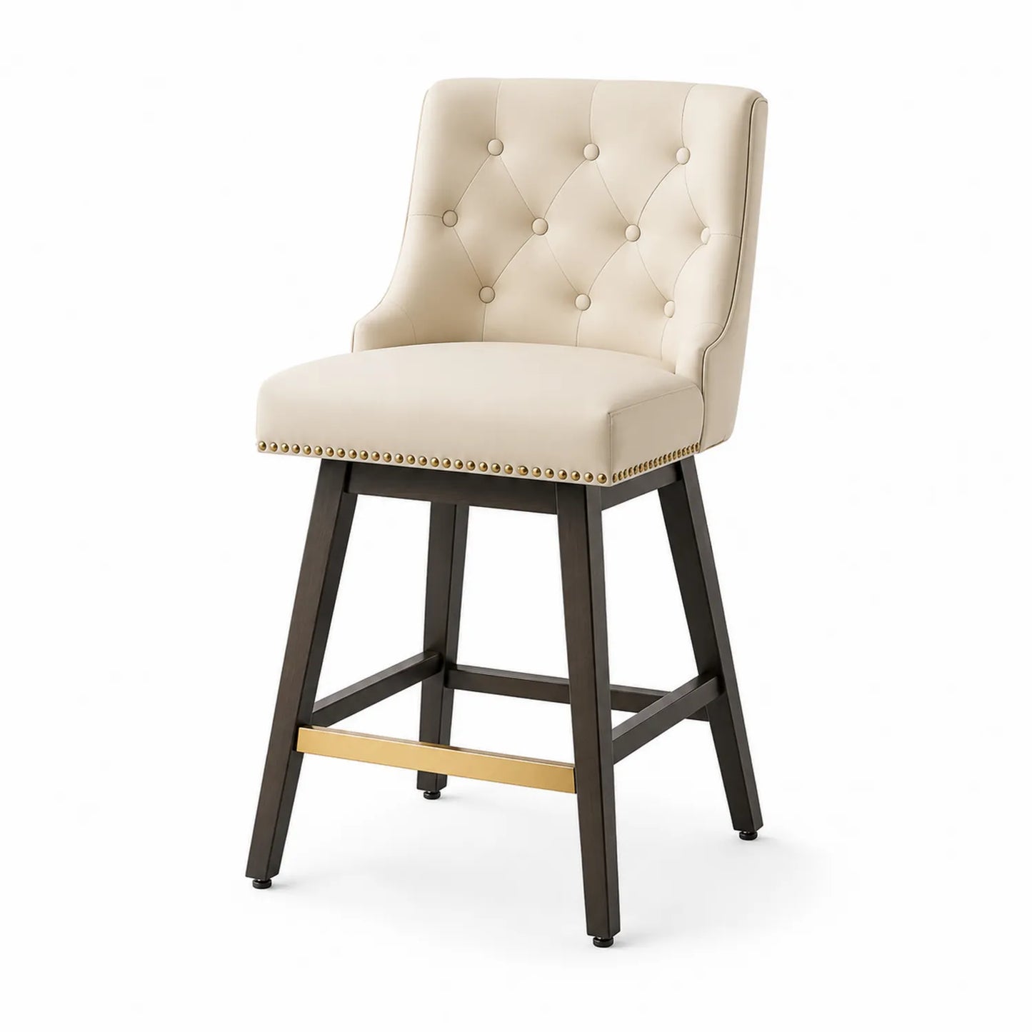 Sgabello da bar in pelle PU avorio con gambe in legno massello