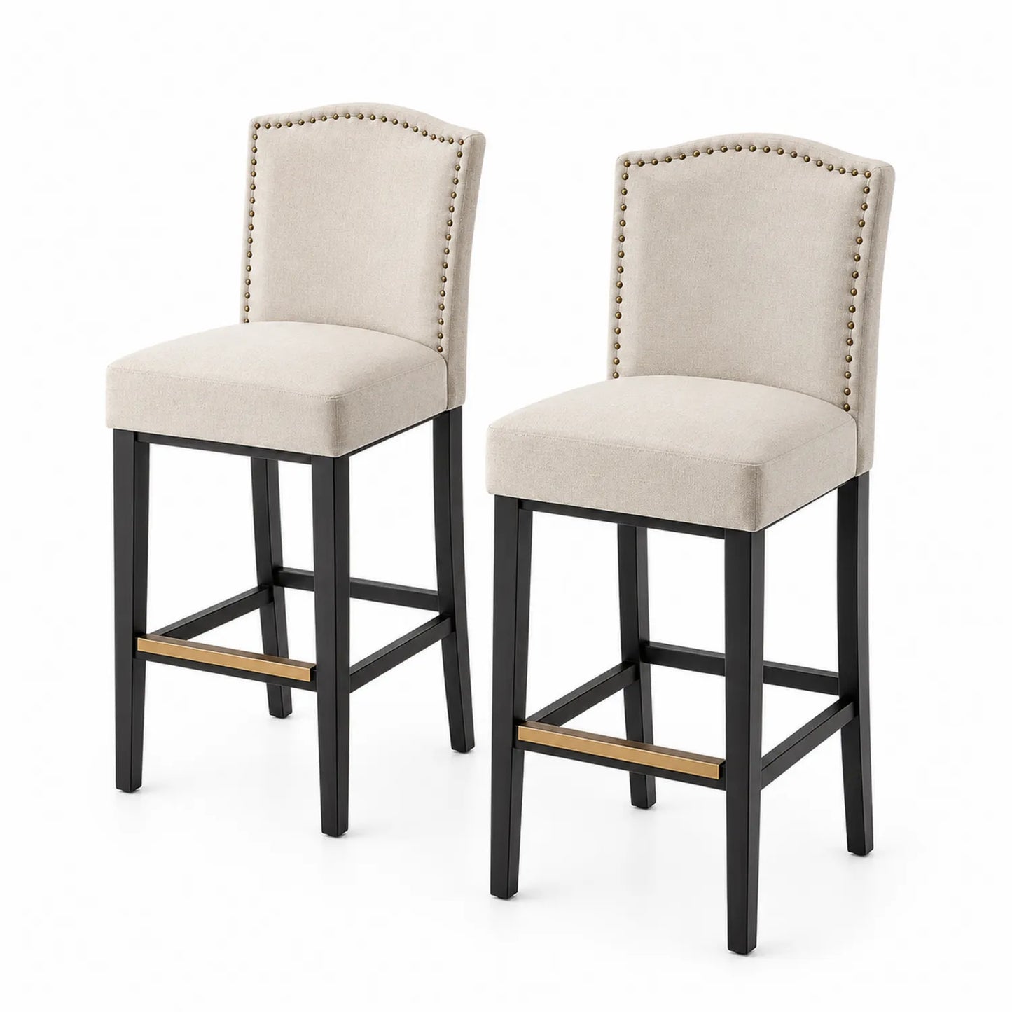 Set di 2 sgabelli bar in tessuto crema e legno