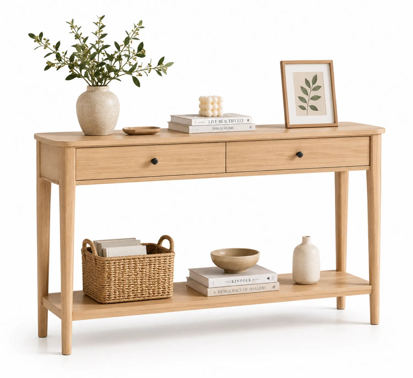 Consolle in legno massello di rovere con cassetti 120x40x80cm