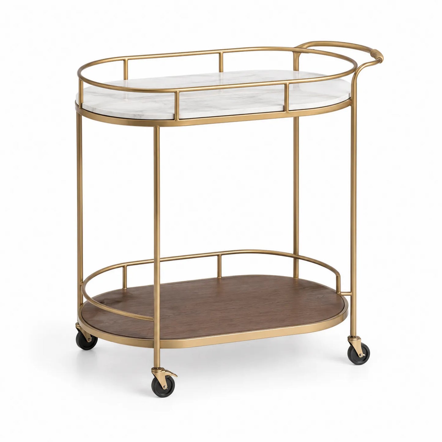 Carrello bar in metallo con piano in vetro e ripiano in legno 70x40x80 cm