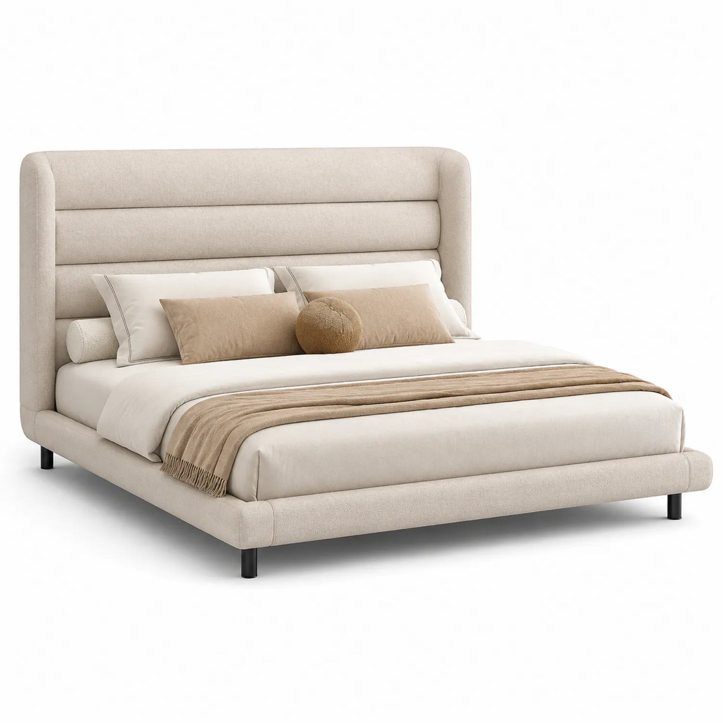 Letto matrimoniale in tessuto con testiera alta e piedini neri 160x200 cm
