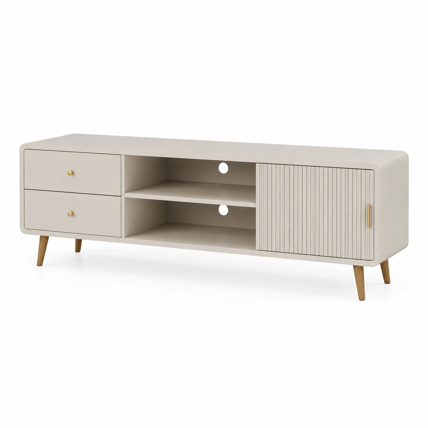 Mobile TV MDF Bianco con Gambe in Legno 150x40x50 cm