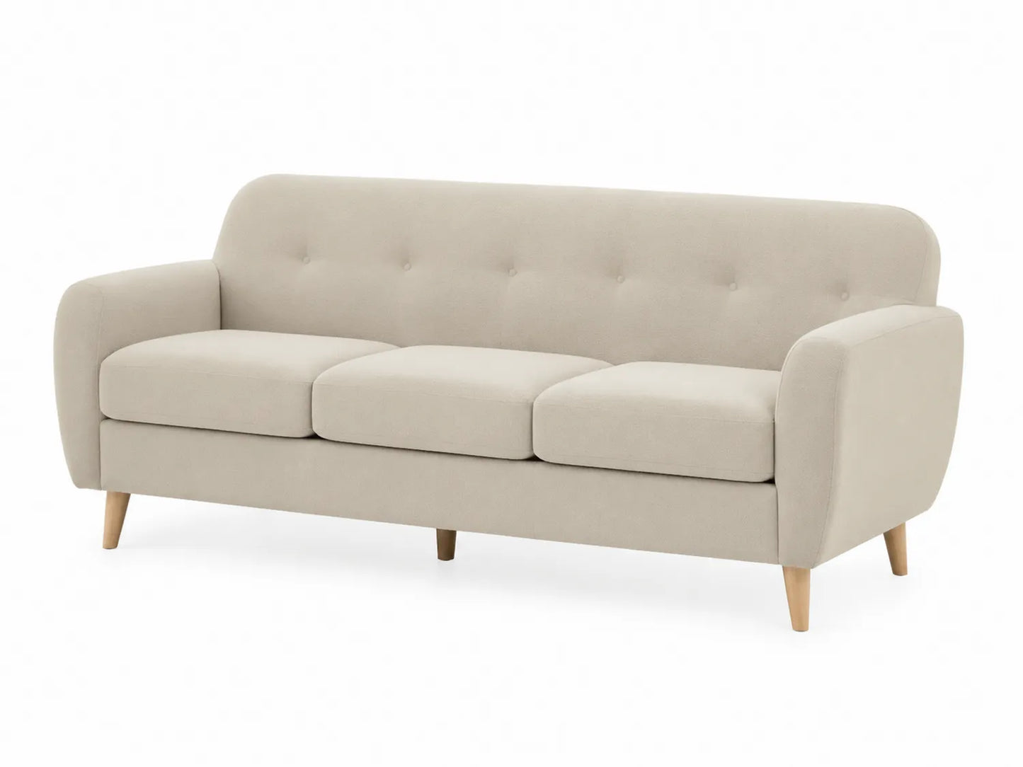 Divano a 3 posti in tessuto con gambe in legno Beige