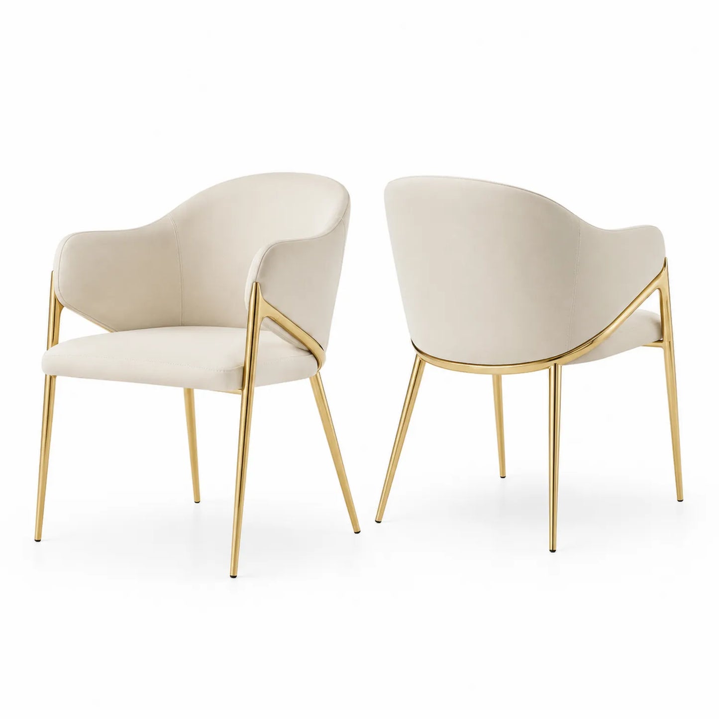 Set di Sedie in Pelle Sintetica Beige con Struttura in Metallo Dorato