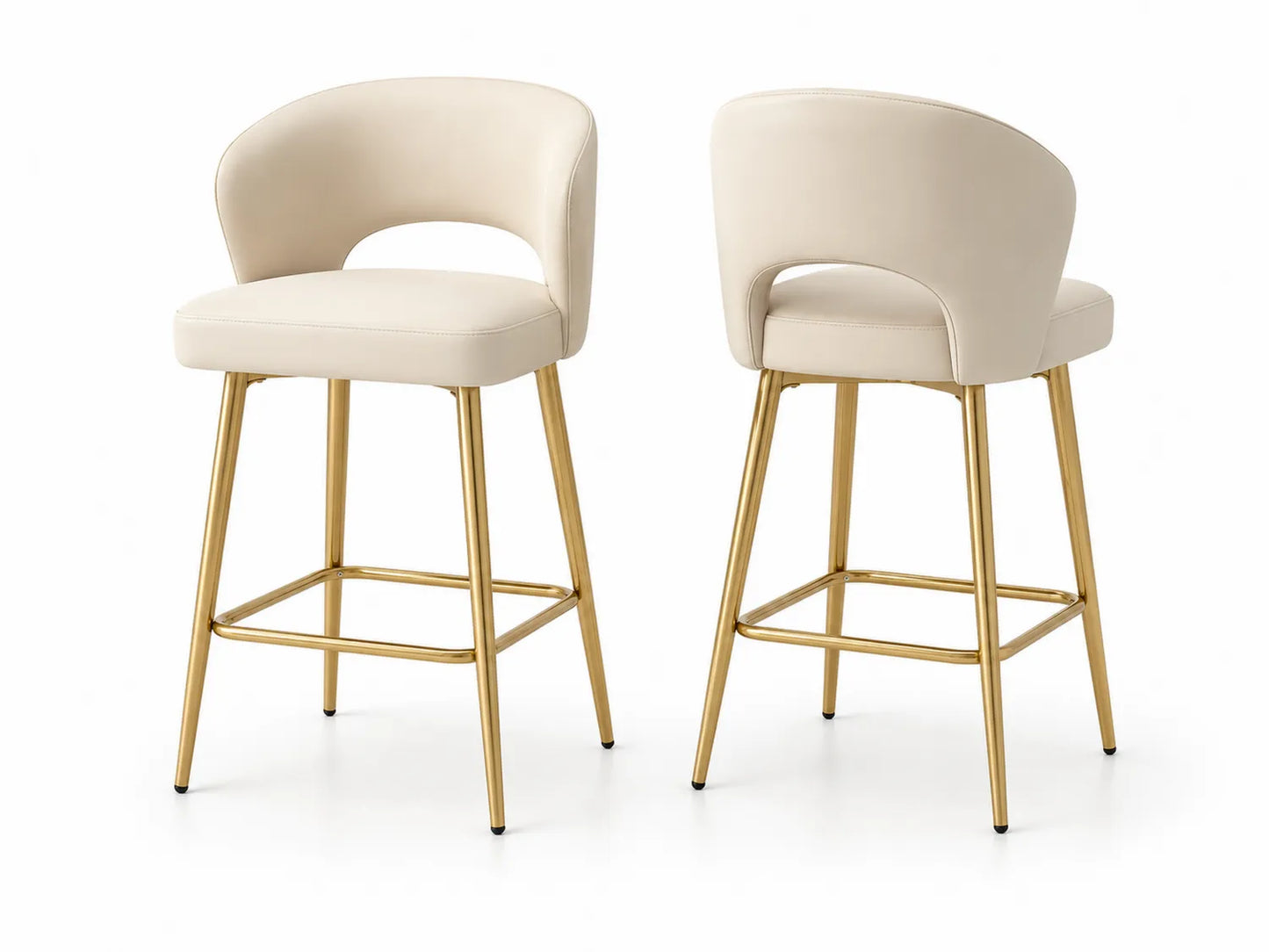 Sgabelli da Bar in Pelle Sintetica con Struttura in Metallo Oro, Beige