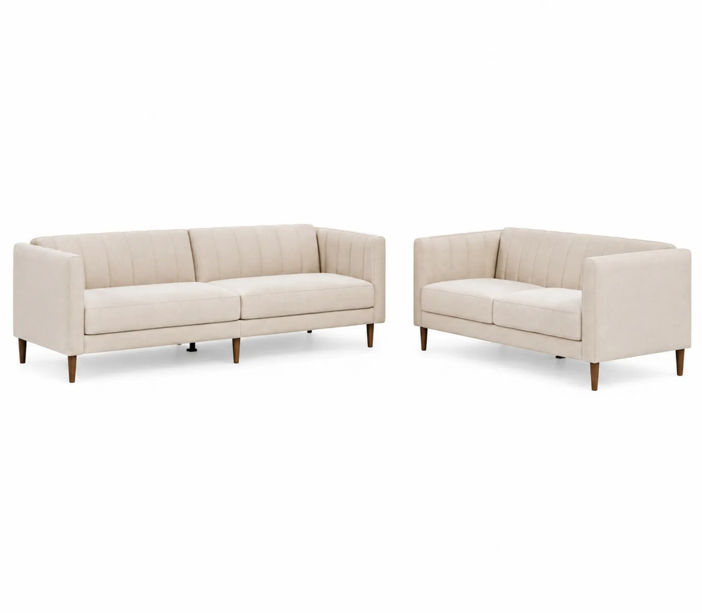Set divani 3 posti e 2 posti tessuto poliestere Beige gambe legno massello