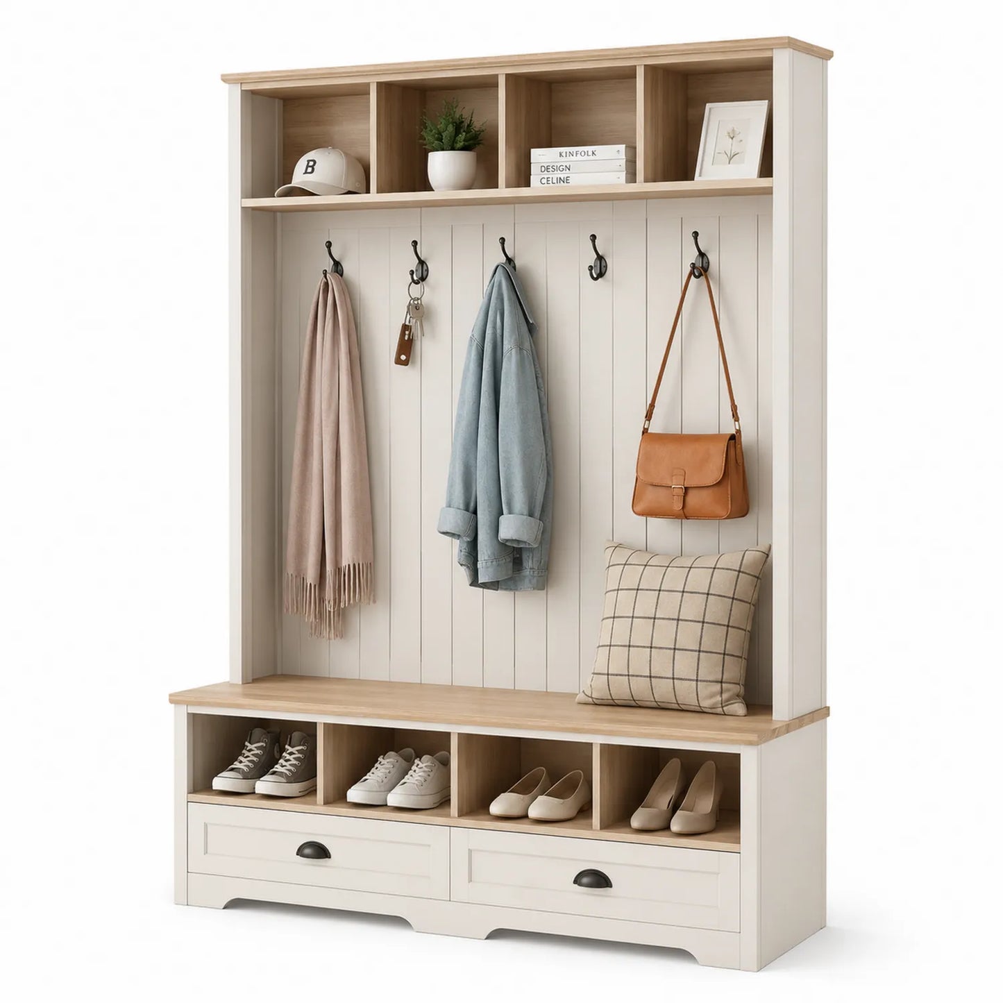 Appendiabiti Ingresso con Panca e Scaffali in Legno MDF 190x120x40cm