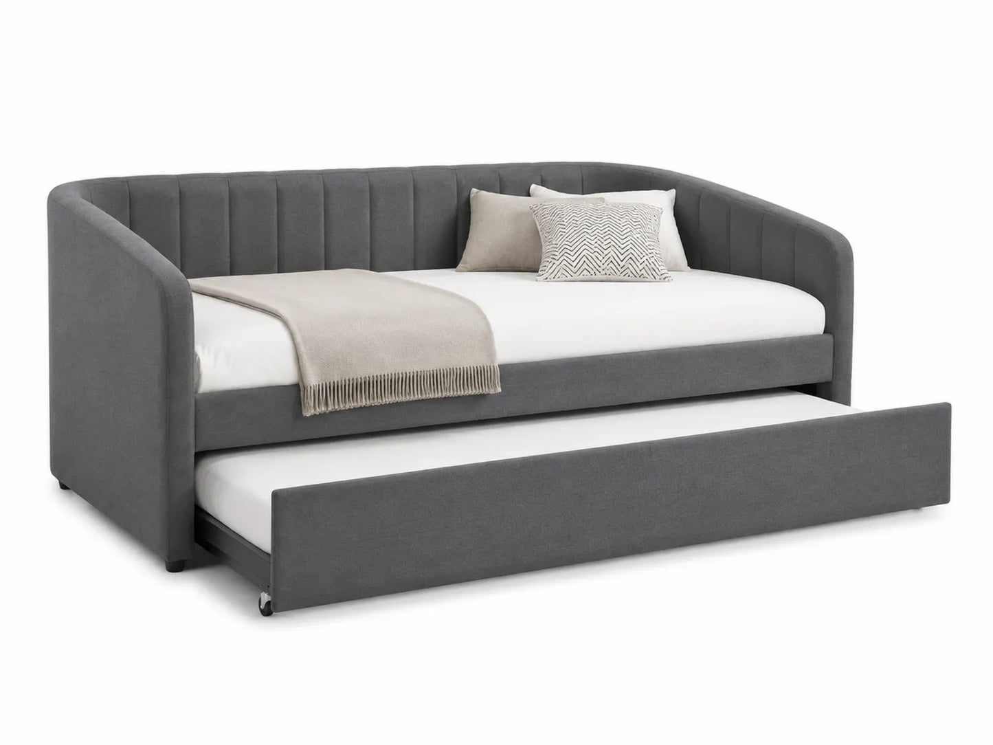 Divano Letto in Tessuto Grigio con Cassetto Estraibile