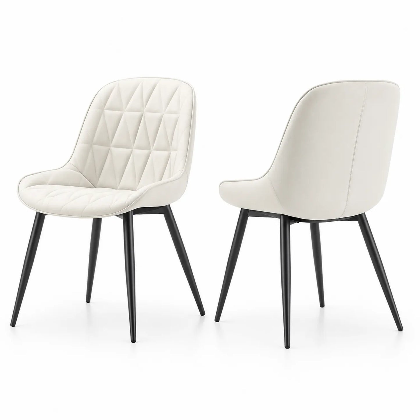 Set di 2 sedie da pranzo in ecopelle bianca con gambe in metallo