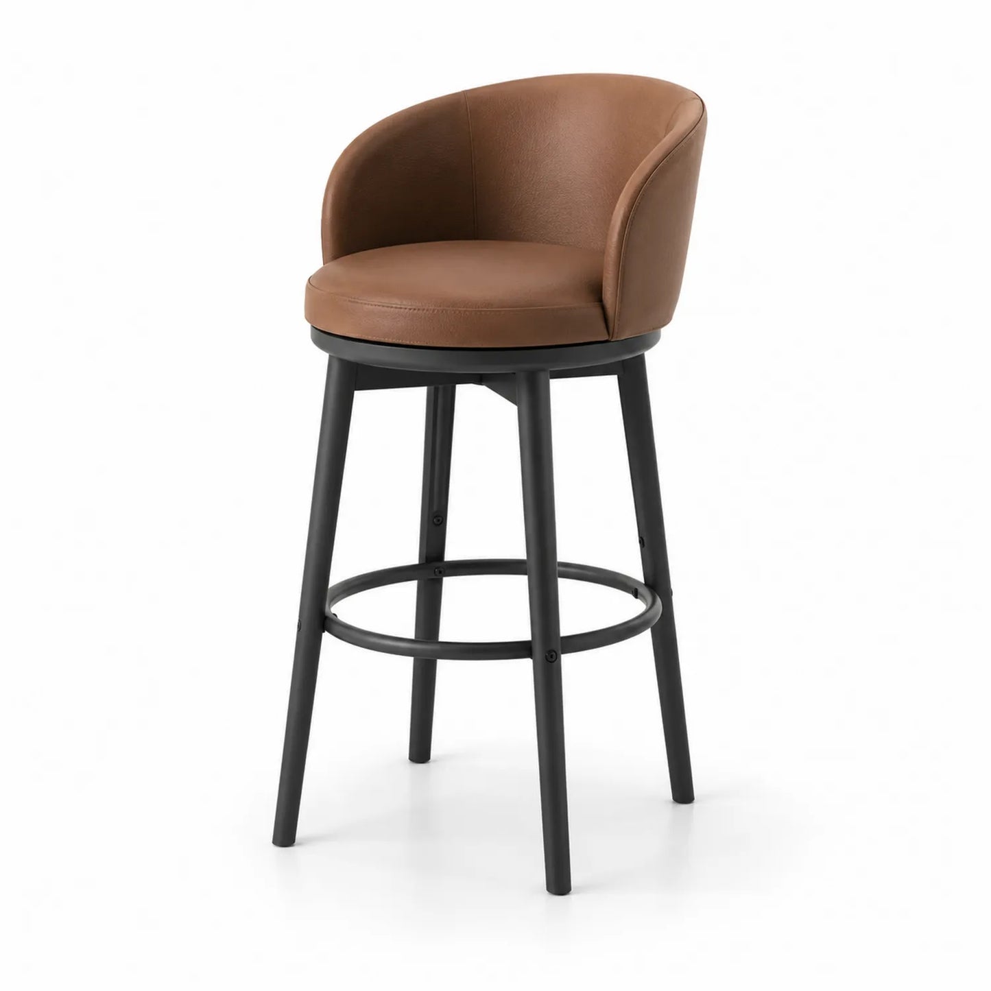 Sgabello da Bar in Pelle PU Marrone con Struttura in Metallo Nero