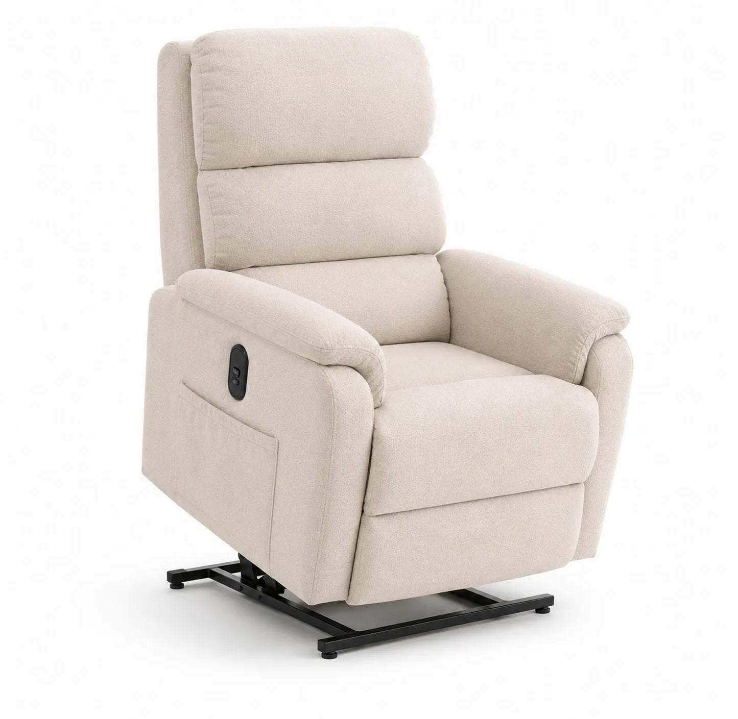 Poltrona reclinabile in tessuto beige con struttura in metallo