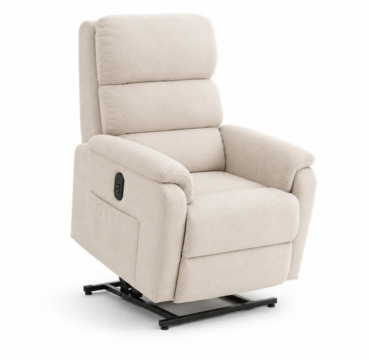 Poltrona reclinabile in tessuto beige con struttura in metallo