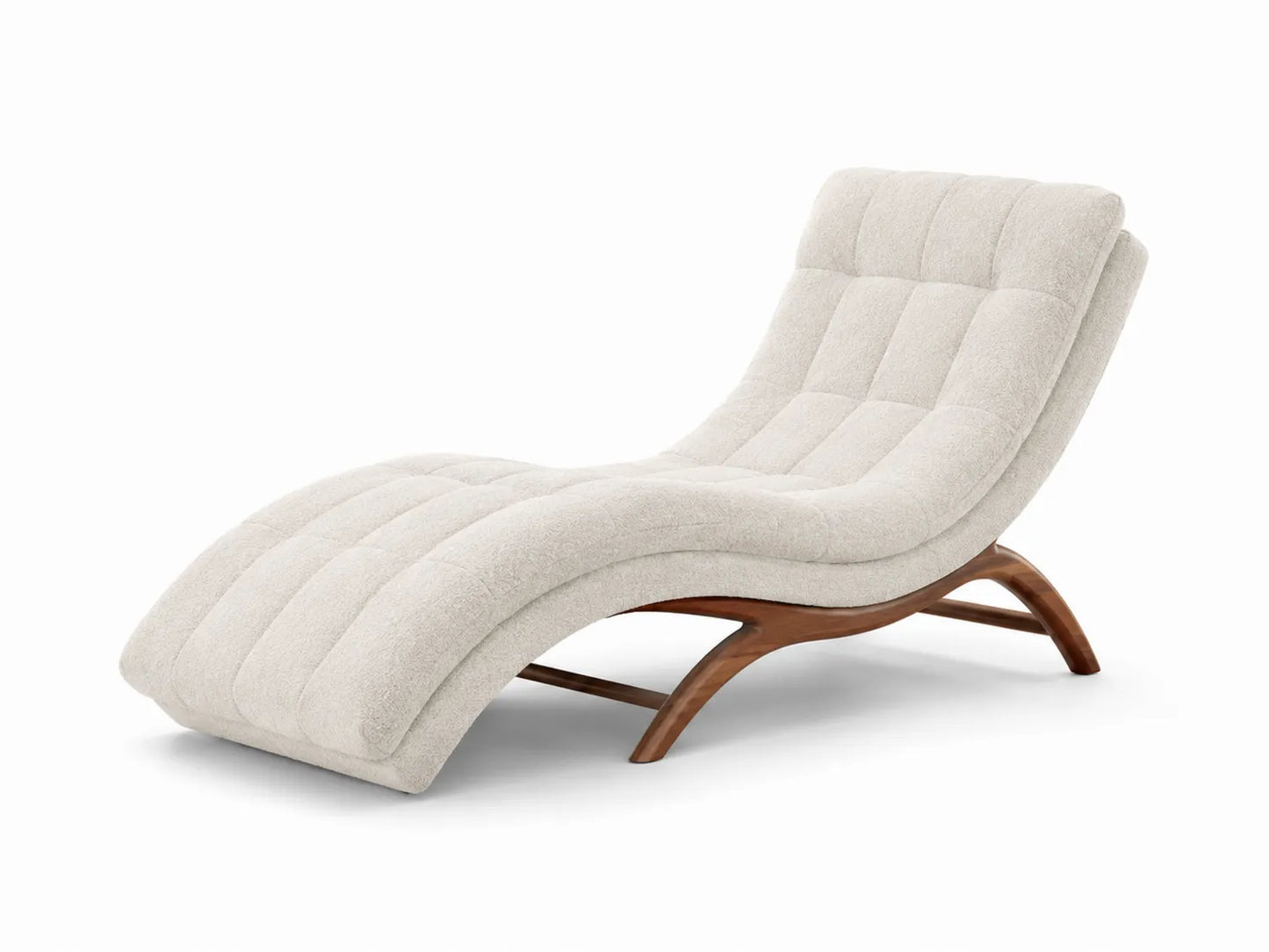 Chaise Longue da Interno in Tessuto Beige e Legno, 150 cm