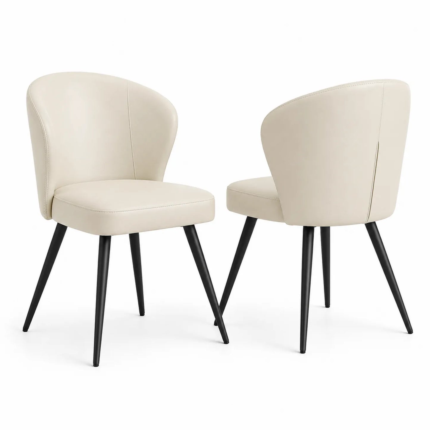 Set di 2 Sedie in Ecopelle Beige con Gambe in Metallo