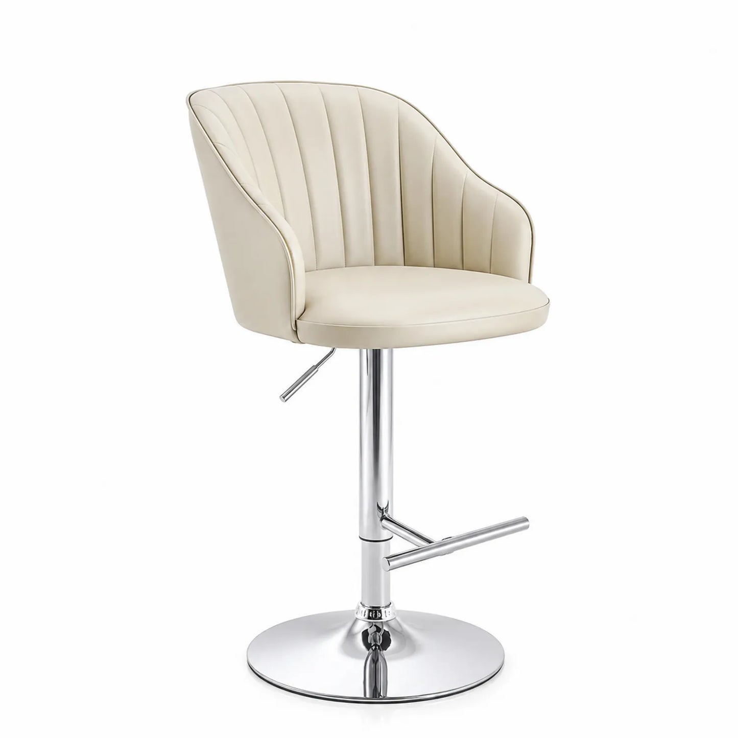 Sedia regolabile in ecopelle beige con base in acciaio cromato