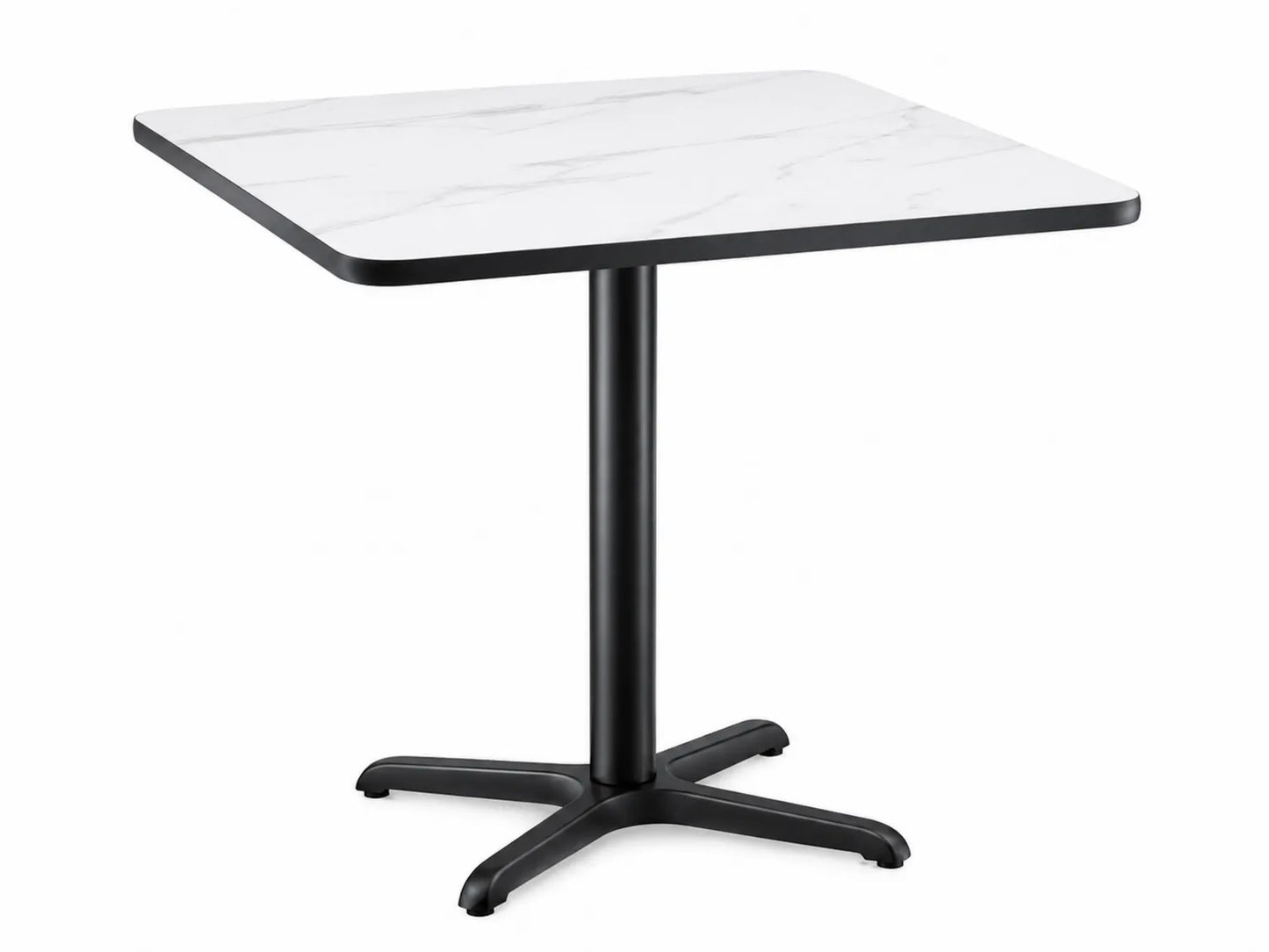 Tavolo quadrato da pranzo 80x80 cm con piano in MDF effetto marmo bianco e base in metallo nero