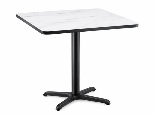 Tavolo quadrato da pranzo 80x80 cm con piano in MDF effetto marmo bianco e base in metallo nero