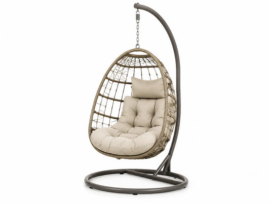 Poltrona Sospesa in Rattan con Cuscino Beige