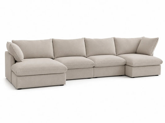 Divano ad angolo in tessuto beige 4 posti con chaise longue