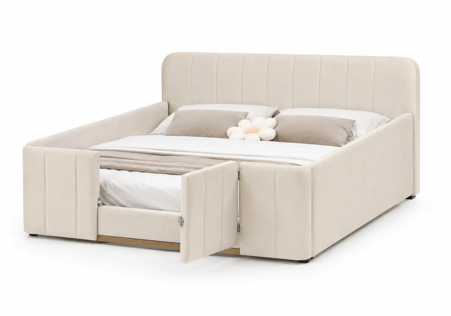 Letto matrimoniale beige con cassetti integrati 200x160 cm