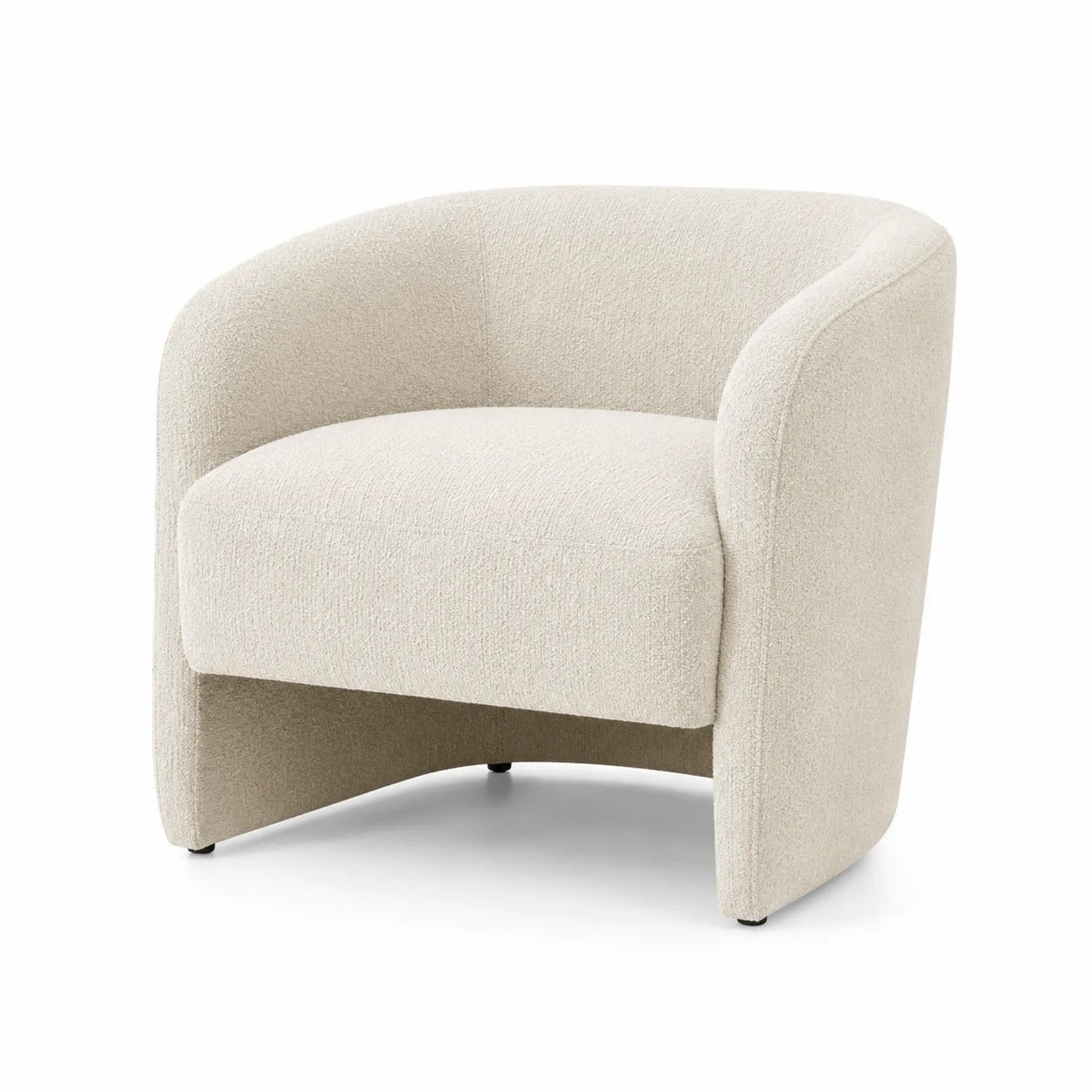 Poltrona in tessuto bouclé beige con schienale curvo