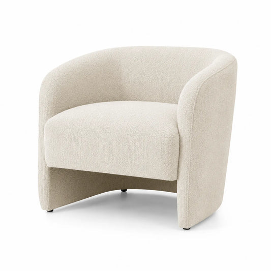 Poltrona in tessuto bouclé beige con schienale curvo