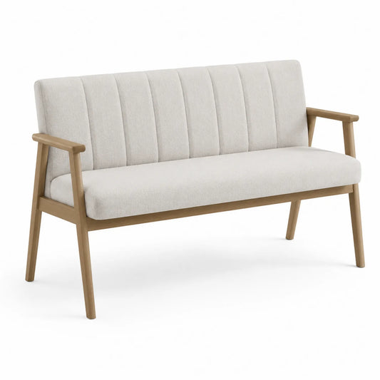 Panca in legno con seduta imbottita beige 120cm
