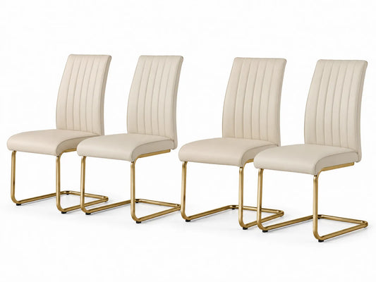 Set 4 Sedie da Pranzo in Similpelle Beige con Struttura Metallo Oro