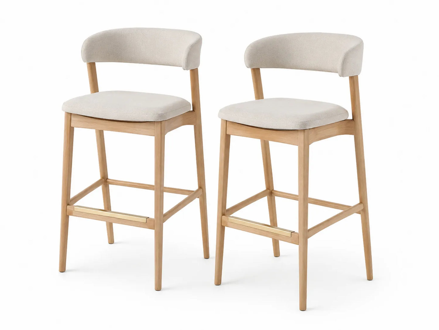 Set di 2 sgabelli in legno con seduta in tessuto crema