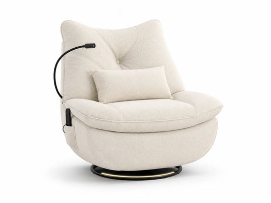 Poltrona girevole in tessuto beige con lampada LED integrata