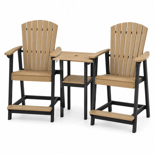 Set di Sedie e Tavolino da Esterno in Legno Composito e Metallo Nero