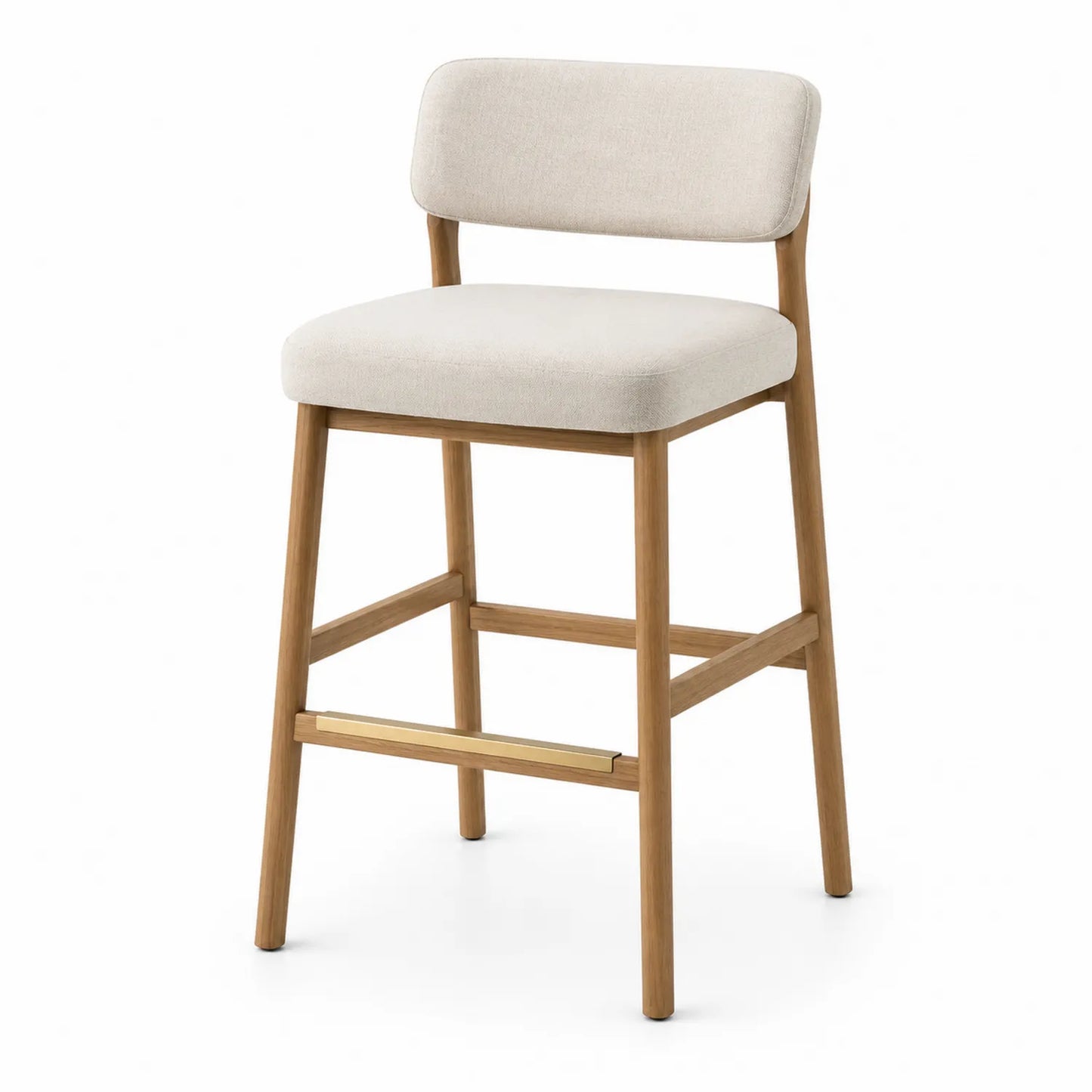Sgabello in legno e tessuto beige con poggiapiedi