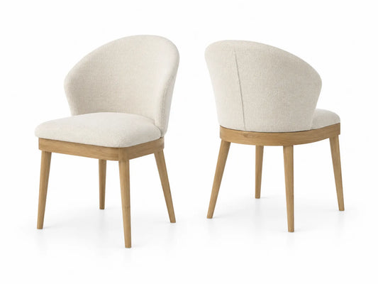 Set di Sedie da Pranzo in Legno e Tessuto Beige