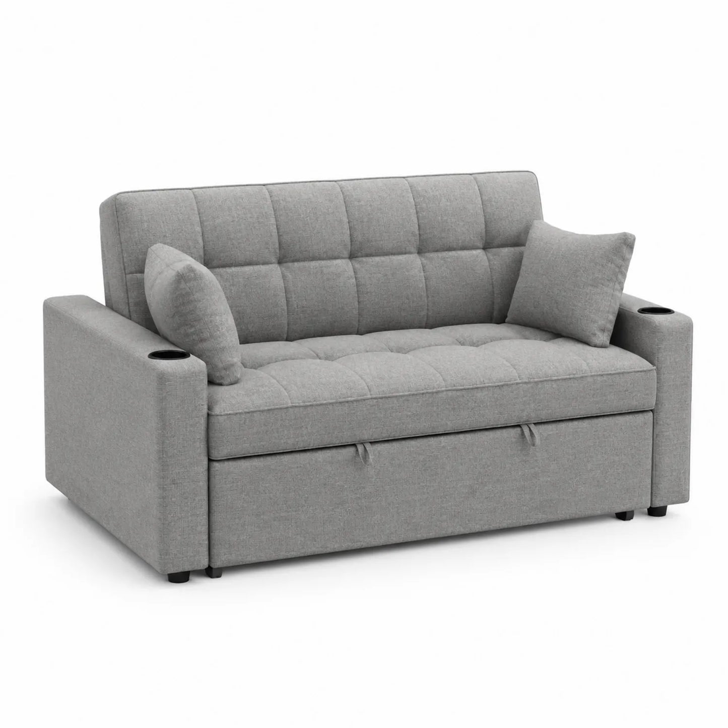 Divano letto in tessuto grigio con portaoggetti