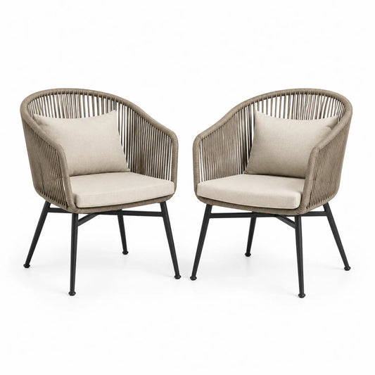 Set di 2 sedie da esterno in corda e alluminio con cuscini beige