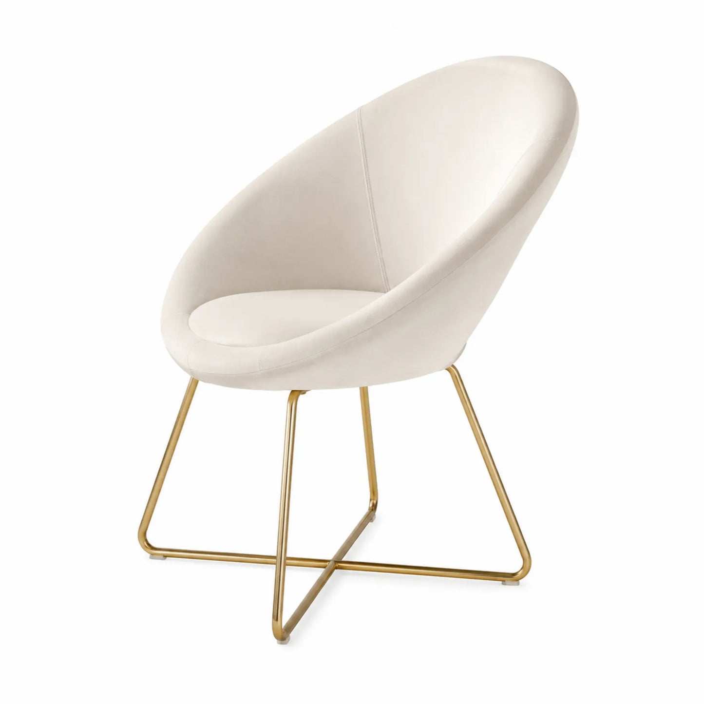 Sedia in velluto beige con base in metallo dorato