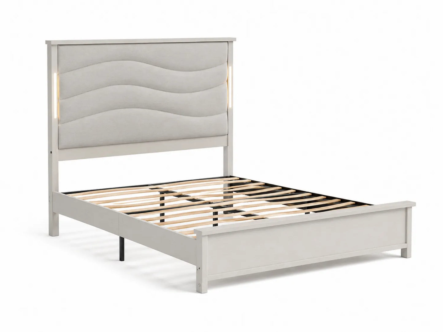 Letto matrimoniale in legno con testiera imbottita e luci LED, 200x160 cm