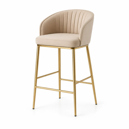 Sgabello da Bar in Velluto con Gambe Metallo Oro
