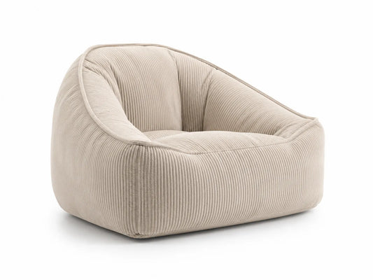 Poltrona sacco in velluto a coste beige 85x85x70 cm