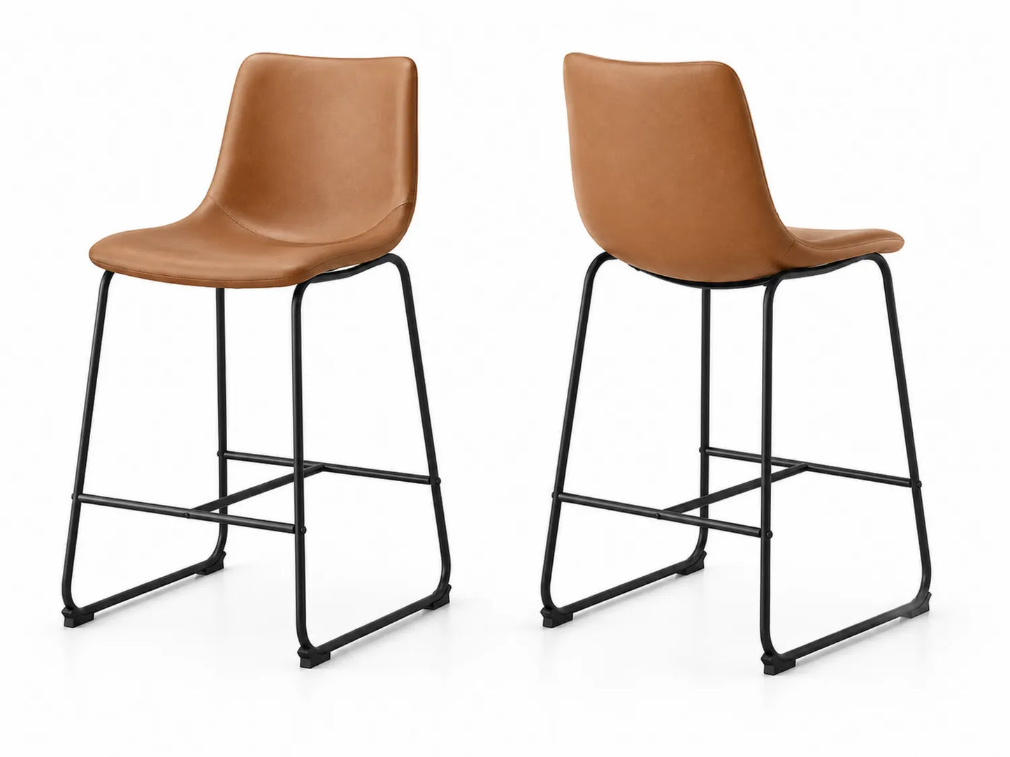 Set di 2 sgabelli da bar in pelle sintetica e metallo nero, altezza seduta 75 cm