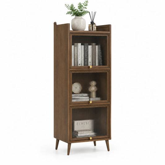 Libreria in Legno di Noce con Ante in Vetro Temperato 180x60x35 cm