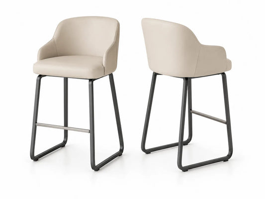 Sgabelli da bar in pelle sintetica con struttura in metallo, beige