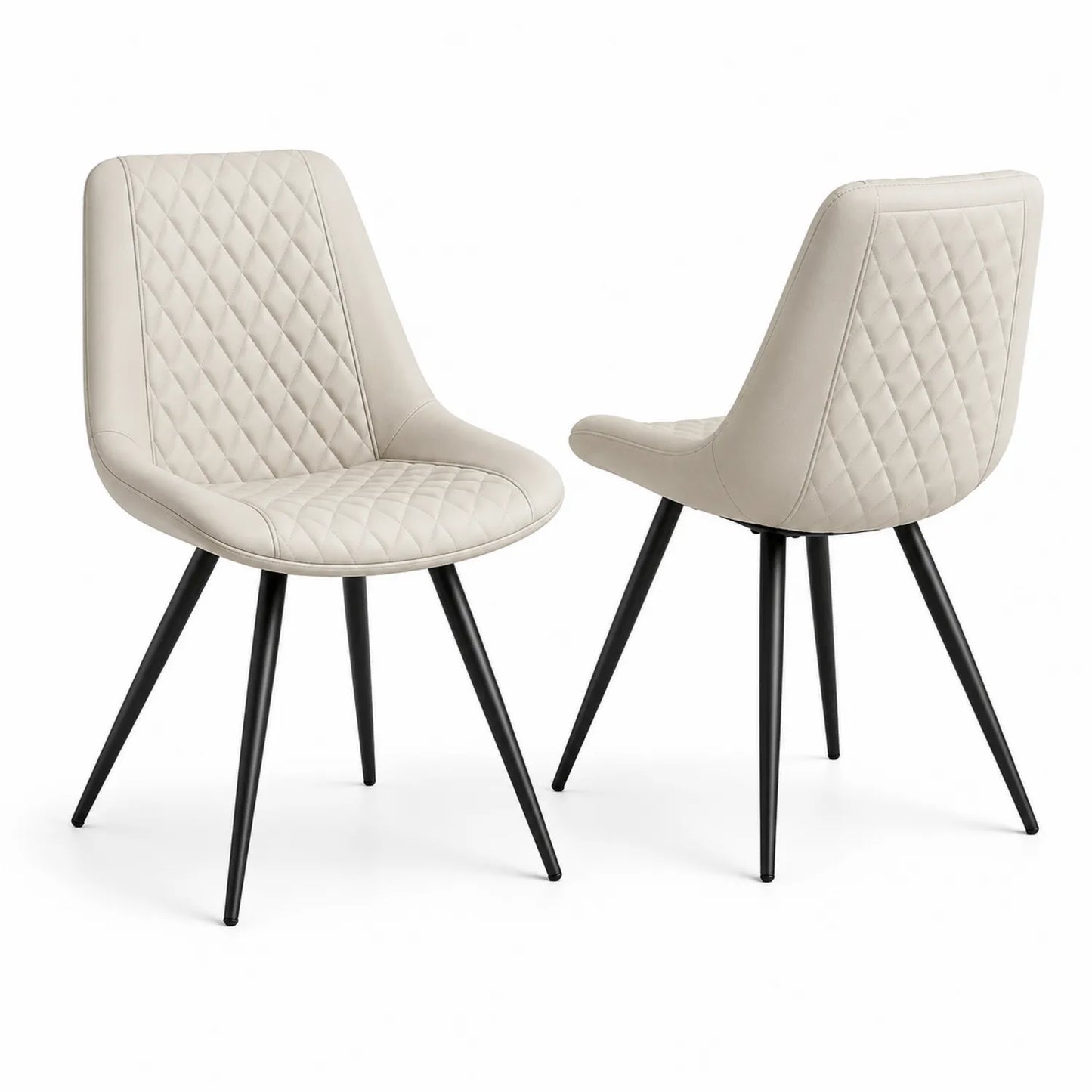 Set di 2 sedie in ecopelle crema con gambe in metallo nero