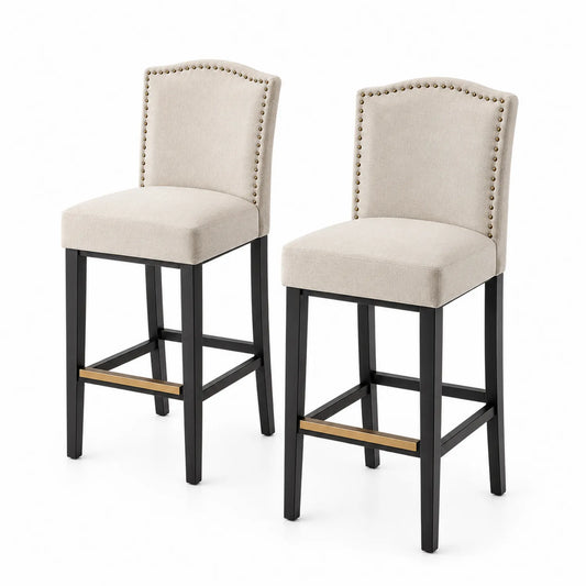 Set di 2 sgabelli bar in tessuto crema e legno