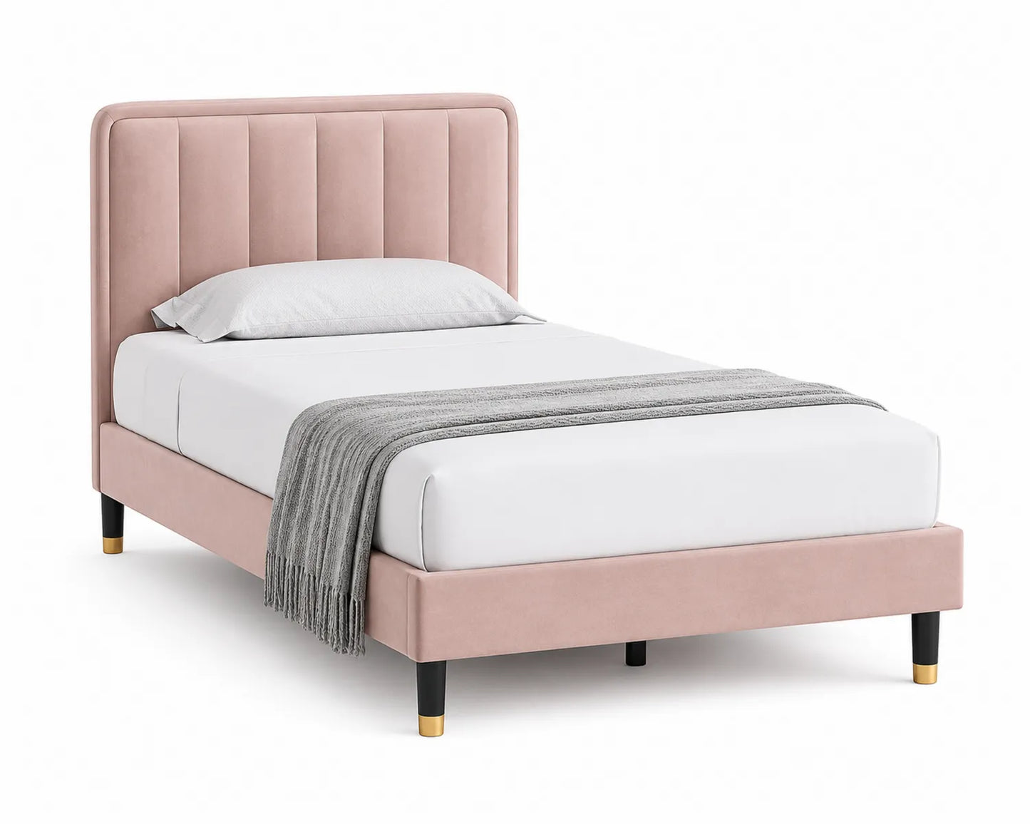 Letto singolo in velluto rosa 200x100 cm