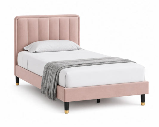 Letto singolo in velluto rosa 200x100 cm